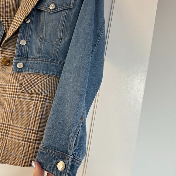 NWT Veronica Beard Keaton Combo Dickey Jacket Cropped Denim Checkered Vest Sz XS - Picture 8 of 14